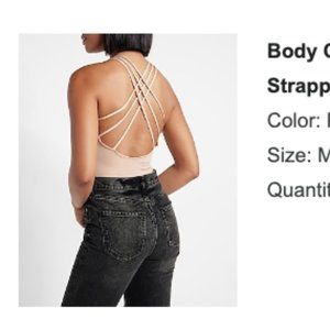 Express Body Contour Compression Silky High Neck Strappy Back Thong Bodysuit